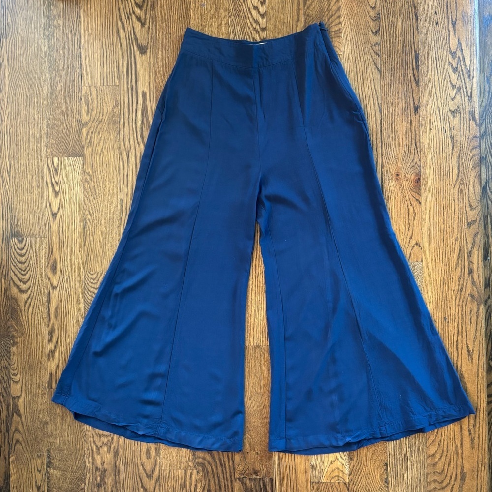 Maeve Anthropologie Wide-Leg Cropped Navy Blue Pants High Rise Size 0